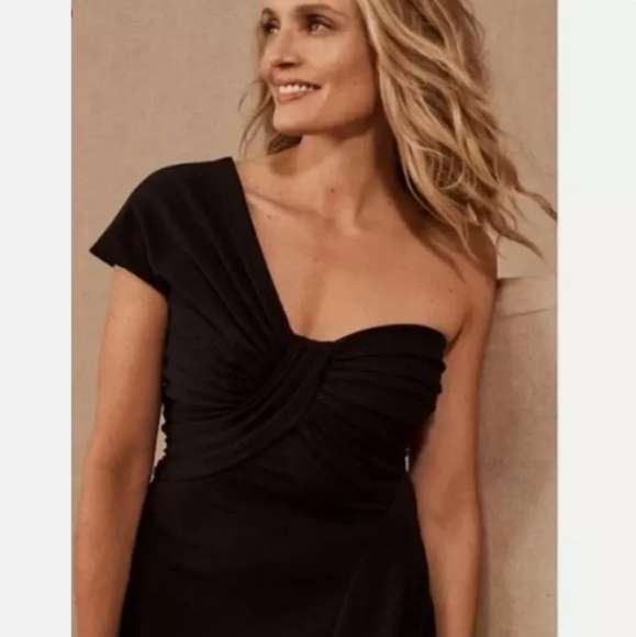 NEW Tadashi Shoji Black Ayelet One Shoulder Formal Maxi Dress Gown Medium - Picture 2 of 11